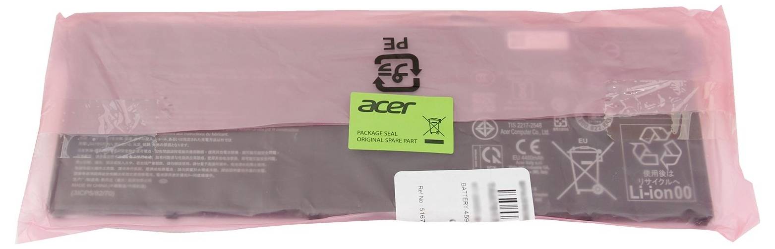 Acer Laptop-Akku in rosa antistatischer Verpackung mit grünem Acer-Etikett und Barcode-Aufkleber.