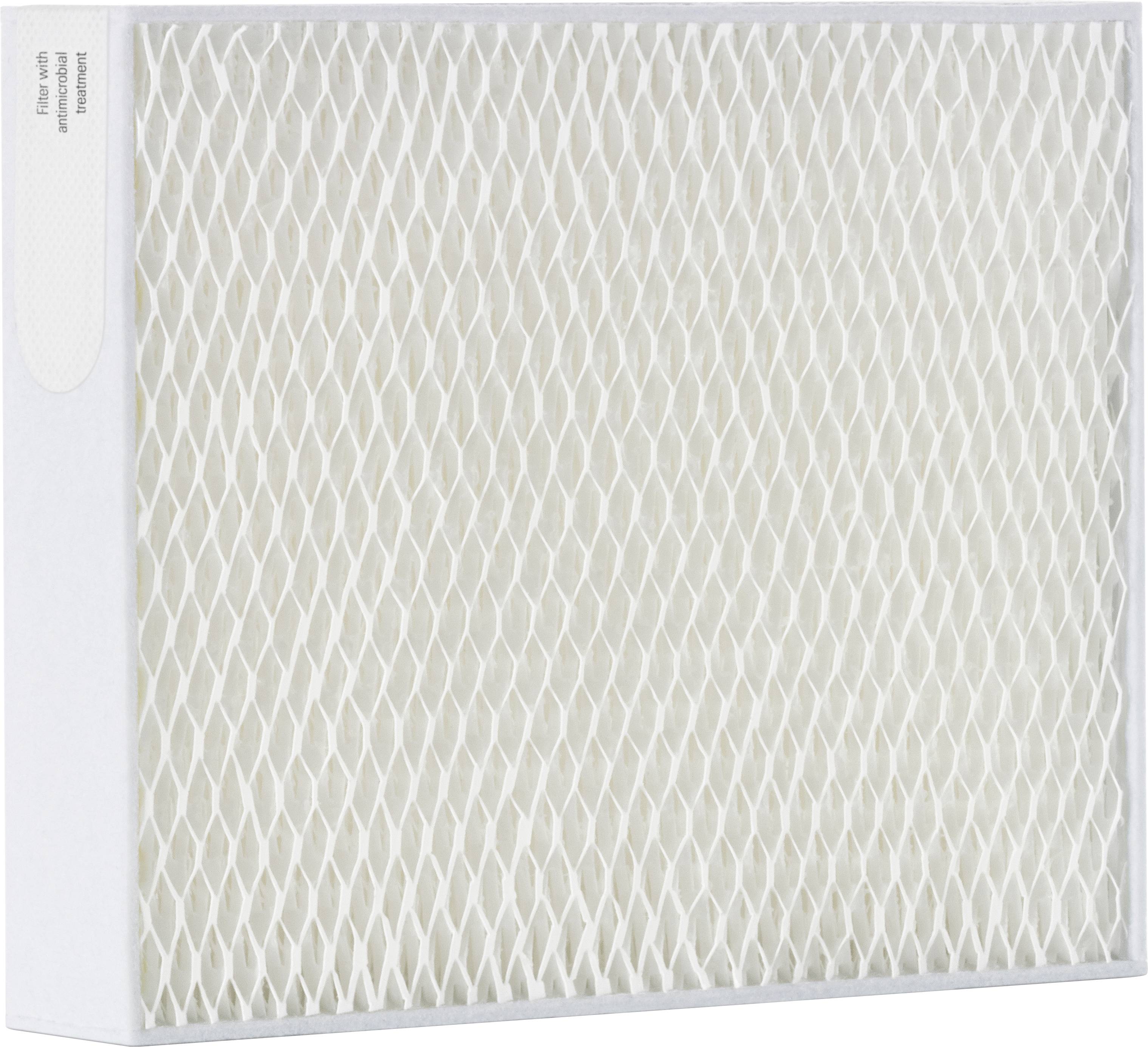 Weiß gefalteter Luftfilter mit Diamantgitter und Seitenetikett für Ofen- oder HVAC-Systeme.