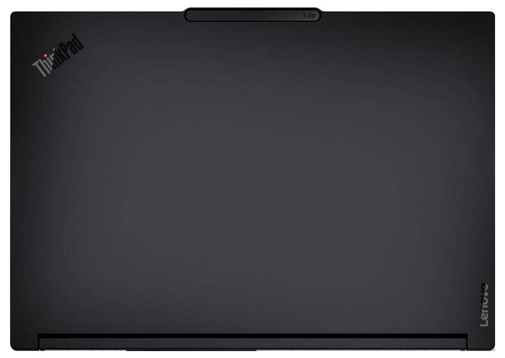 Geschlossener schwarzer Lenovo ThinkPad-Laptop mit Logo und Webcam-Aussparung oben in der Mitte.