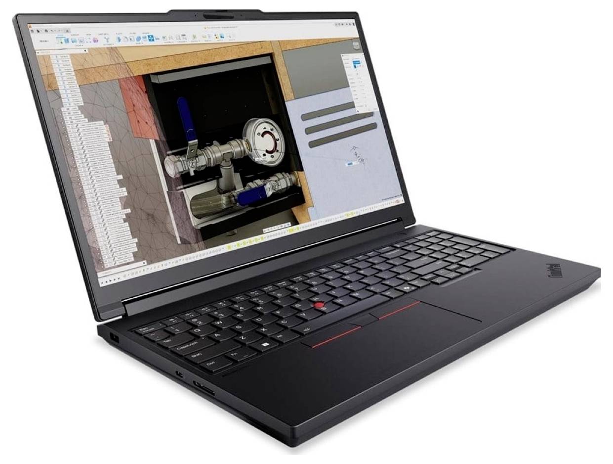 Laptop, auf dem eine 3D-CAD-/Konstruktionszeichnung einer mechanischen Baugruppe mit Rohren, Ventilen und einem Druckmessgerät in einer Softwareschnittstelle angezeigt wird.
