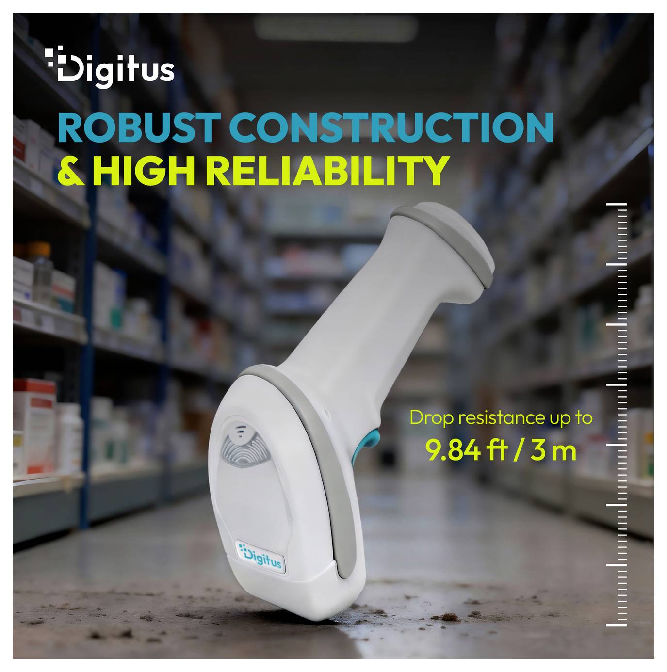 Digitus 2D Barcode-Scanner Bluetooth®, Funk 1D, 2D Imager Weiß, Petrol USB, USB-A
