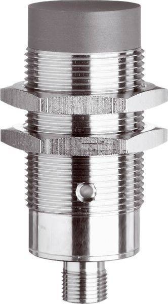 Edelstahlgewindeter zylindrischer Sensor oder Drucktransducer mit oberer Kappe, seitlichen Sechskantflächen und unterem Steckverbinder.
