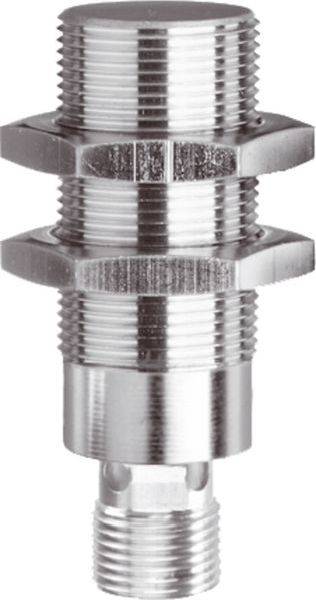 Nahaufnahme eines Metallanschlussadapters mit Gewinde und Sechskantmuttern, zeigt Gewinde an beiden Enden.