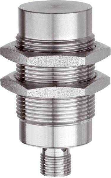 Ein Edelstahl-Gewindeverbinder mit zylindrischer Form und Sechskantmuttern, dargestellt vor weißem Hintergrund.