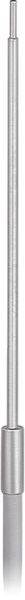 Eine silberne ausziehbare Metallstange oder Antenne mit einem dünnen vertikalen Schaft und einem dickeren Basisabschnitt.