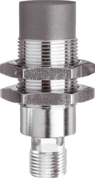 Metallverbindungsstück mit Gewinde, Sechskantmuttern mit Sicherung und einer Schutzkappe, dargestellt auf weißem Hintergrund.