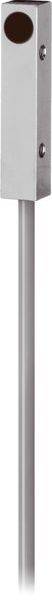 Ein zylindrischer Metallsensor oder eine Metallsonde mit rechteckigem Befestigungskopf und zwei Seitenlöchern, angebracht an einer langen Stange.