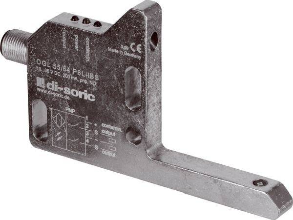 Metallischer Industriesensor oder Schalter mit Gewindelagerung und langem Arm, gekennzeichnet mit „di-soric