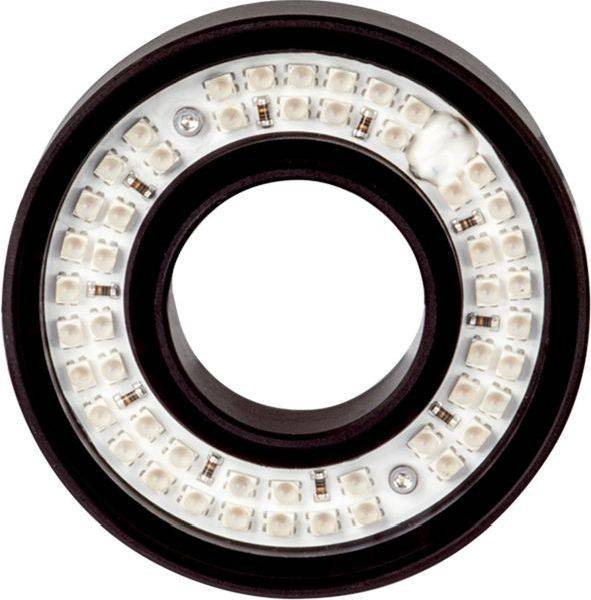 Kreisförmiges LED-Ringlichmodul mit kleinen oberflächenbestückten Dioden, die um eine zentrale Öffnung auf weißem Hintergrund angeordnet sind
