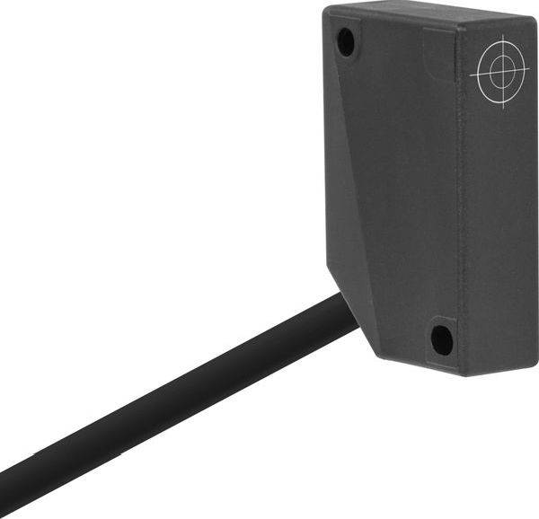 Schwarzer elektronischer Sensor oder Detektor mit einer langen abgewinkelten Stange auf weißem Hintergrund, in Nahaufnahme gezeigt.