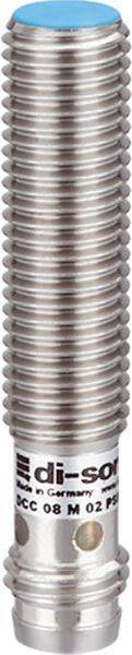 Nahaufnahme eines silbernen Metallzylinders mit Gewinde und blauer Kappe, mit der Bezeichnung „di-sor