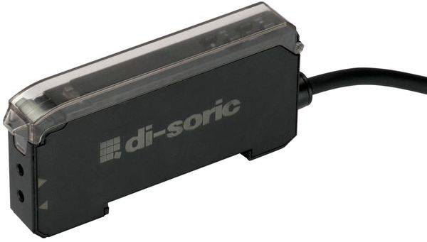 Schwarzes di-sorisches Sensormodul mit transparenter Oberseite und angebrachtem Kabel, dargestellt auf weißem Hintergrund.