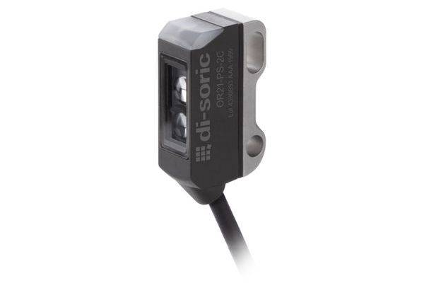 Ein schwarzer Industrie-Fotoelektrischer Sensor mit angeschlossenem Kabel, dargestellt vor weißem Hintergrund.