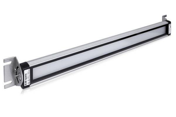Langes rechteckiges LED-Linearleuchten-Gestell mit Metallmontageklammern an beiden Enden, gezeigt auf weißem Hintergrund.