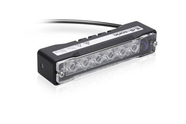 Schwarze rechteckige LED-Leuchte mit Kabelverbindung, dargestellt auf weißem Hintergrund.