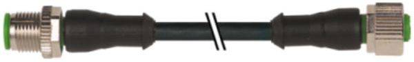 Ein schwarzes, gerades Kabel mit silbernen Steckern an beiden Enden, horizontal auf weißem Hintergrund abgebildet.