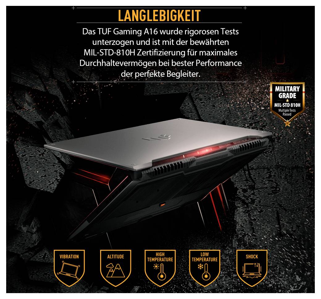 Asus Gaming Notebook TUF Gaming A16 40.6cm (16 Zoll) 170 6GB RAM 512GB SSD Deutsch, QWERTZ AMD NVIDIA GeForce RTX 4050 GDDR6 Grau
