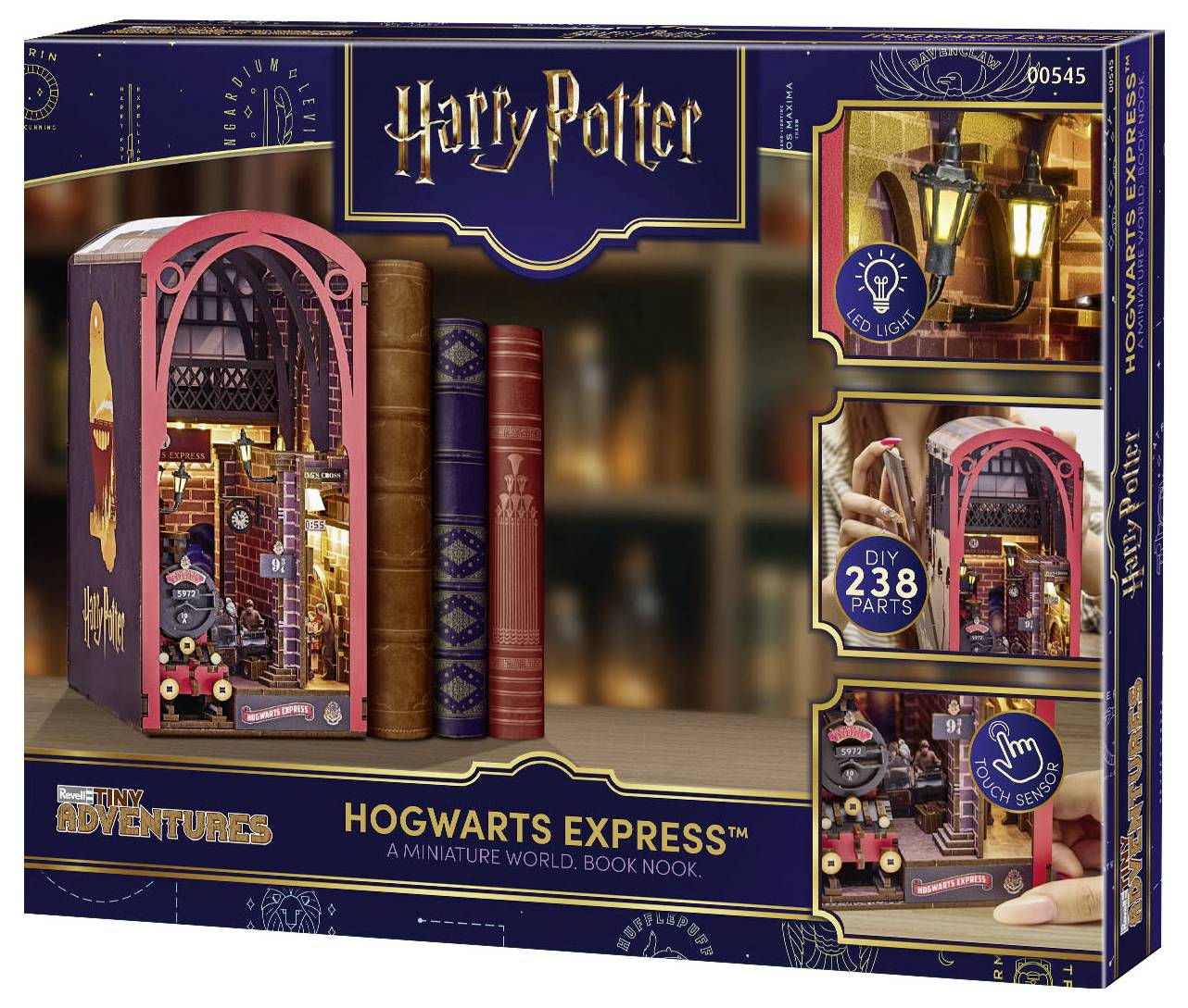 Harry Potter Hogwarts-Express Miniaturwelt Buch-Nook-Set, mit rotem Zug-Bogenbücherregal-Einsatz mit LED-Leuchten und 238 Teilen.