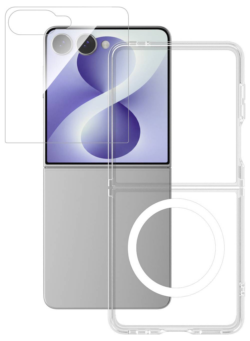 4Smarts 360° Protection Set Hülle + Schutzglas Set Samsung Galaxy Z Flip8 Transparent Induktives Laden 541872