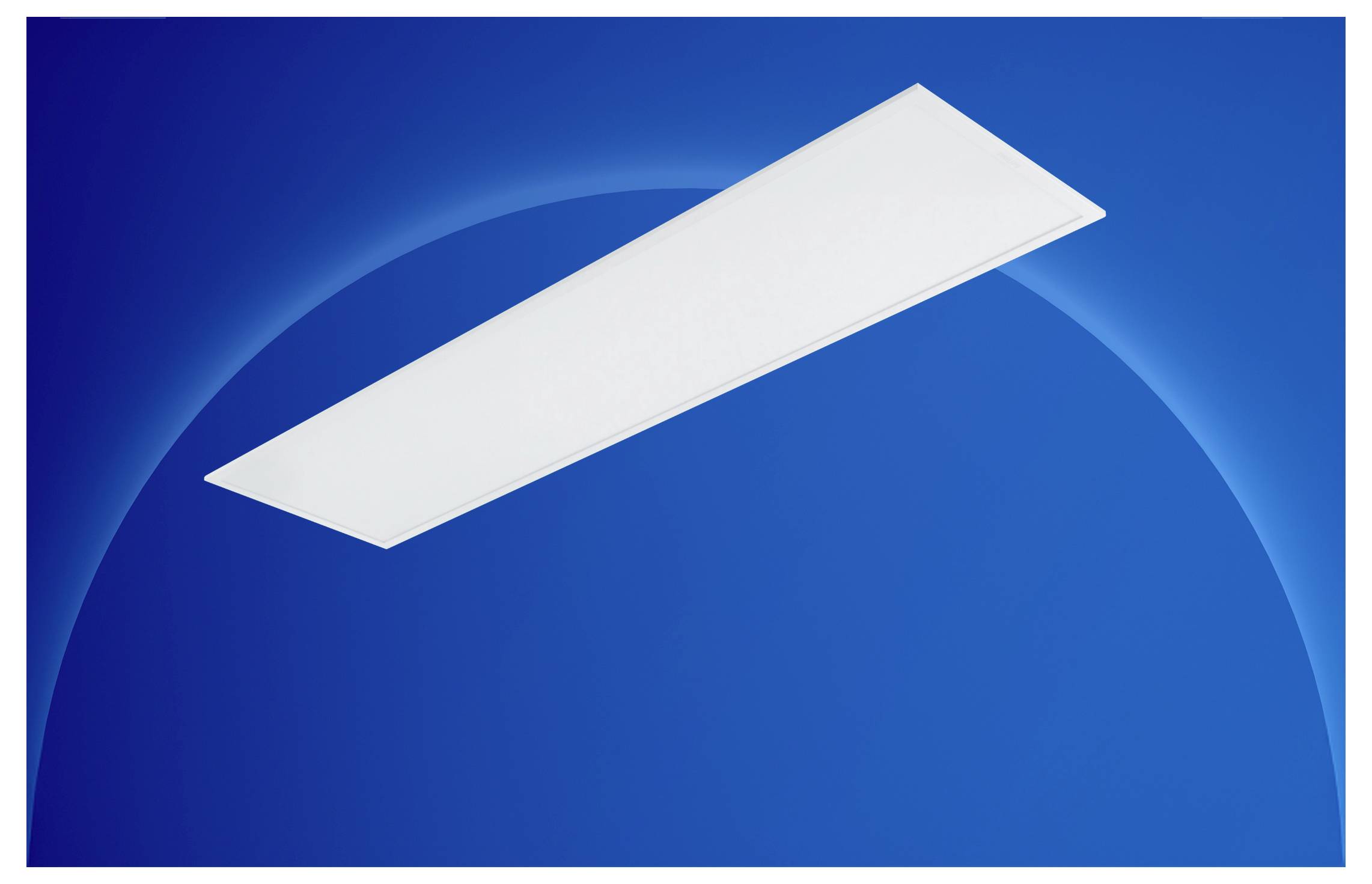 Weißes diagonales Banner oder Schleife auf einem blauen Farbverlauf mit einem großen dunkelblauen Bogen