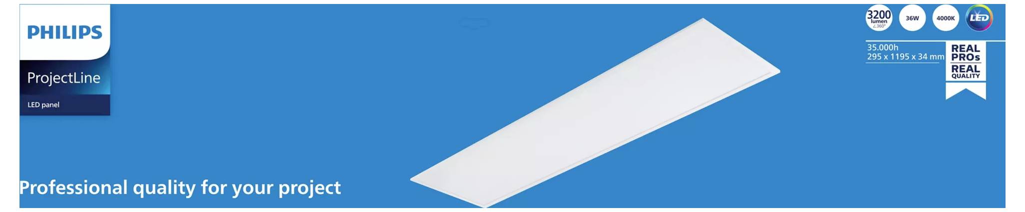 Philips ProjectLine LED-Panel mit dem Slogan „Professionelle Qualität für Ihr Projekt