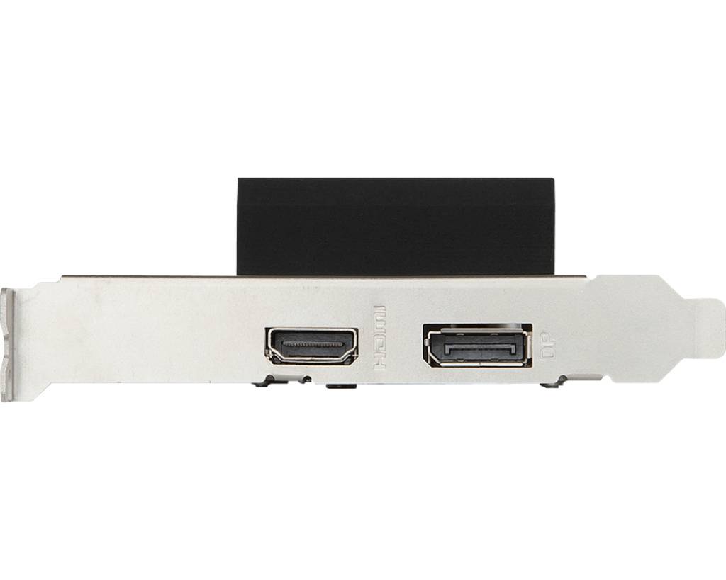 Rückansicht einer Computererweiterungskartenbefestigung mit HDMI- und USB-Anschlüssen.