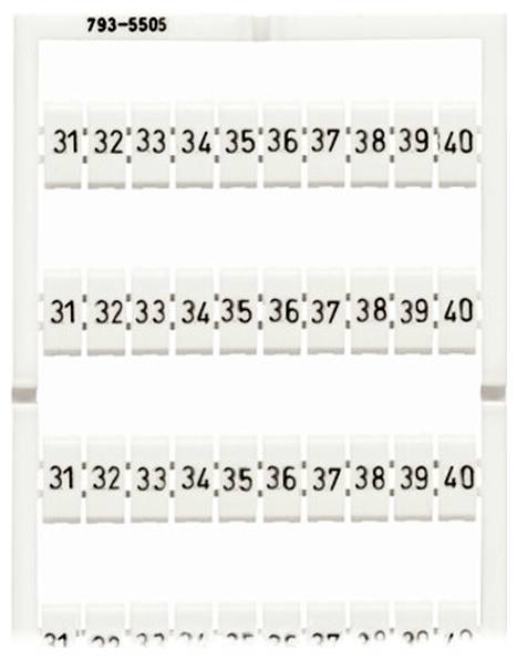 Weiße Platte mit drei Reihen von nummerierten Schlitzen mit den Nummern 31 bis 40 und dem Code „793-5505