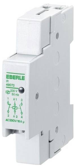 Weißes DIN-Schienen-Elektrorelaismodul mit der Bezeichnung „EBERLE IR 49072