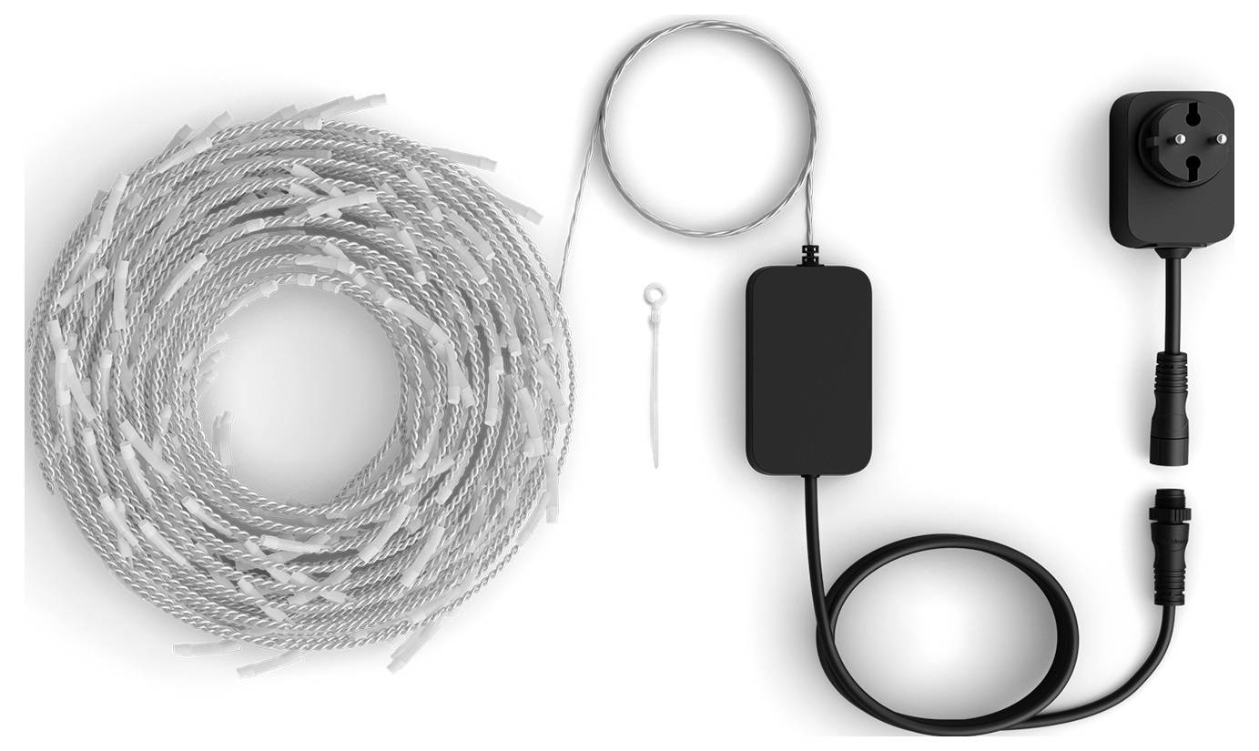 Spulenartig geflochtenes Kabelset mit schwarzer Inline-Schalterbox, Stromstecker und Anschlüssen zum Verbinden eines Geräts oder einer Leuchte.