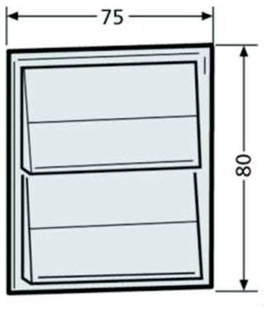 Diagramm eines schrägen Jalousie-Fensters oder einer Lüftungsöffnung mit den Maßen 75 Breite und 80 Höhe.