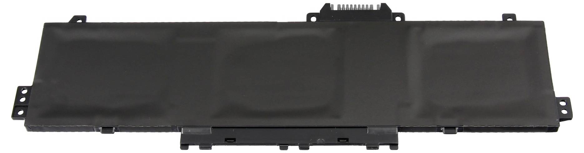 Schwarzes rechteckiges Kunststoff-Armaturenbrett-Panel oder Verkleidungsteil für Automobile mit Befestigungslaschen auf weißem Hintergrund.