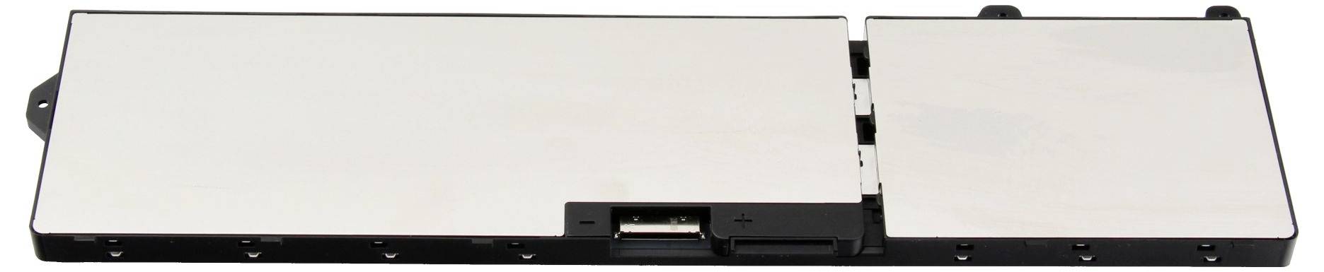 Ein schlankes weißes elektronisches Gerät mit zwei beweglichen rechteckigen Paneelen, die in der Mitte miteinander verbunden sind, von oben auf schwarzem Hintergrund betrachtet.