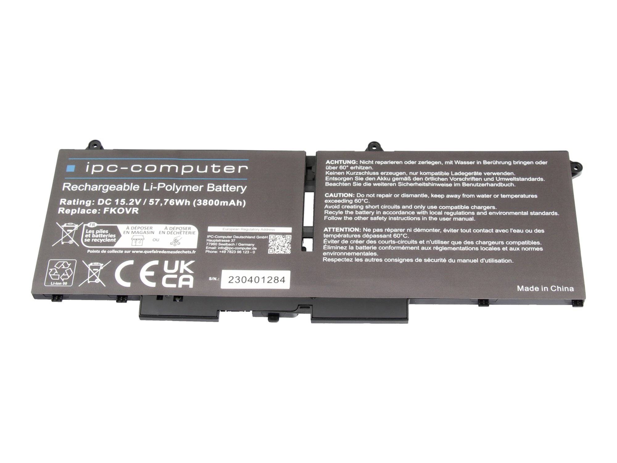 Schwarzes wiederaufladbares Lithium-Polymer-Akkupack mit der Bezeichnung „ipc-computer