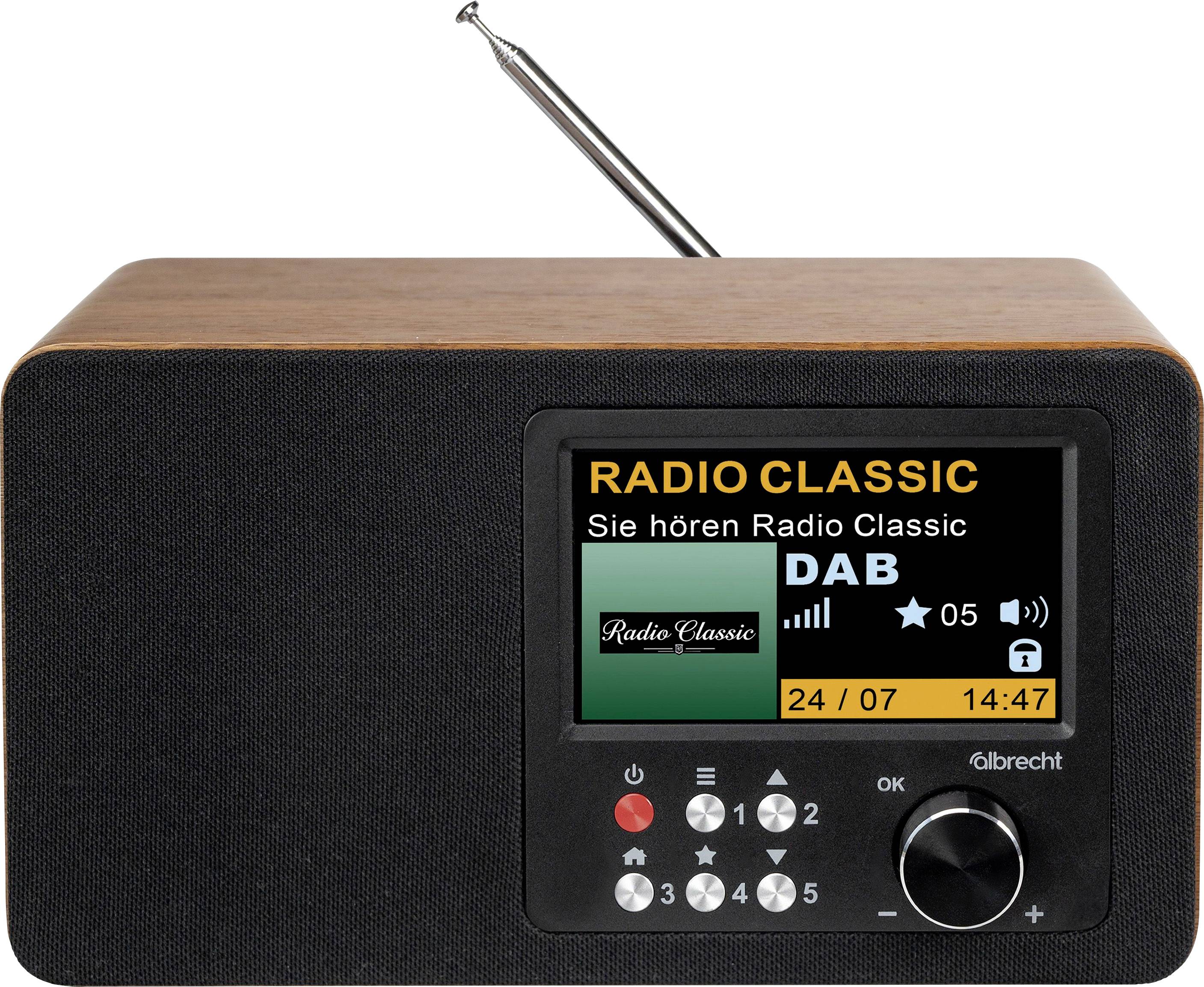 Schwarzes Tischradio mit Antenne und Farbdisplay, das „RADIO CLASSIC