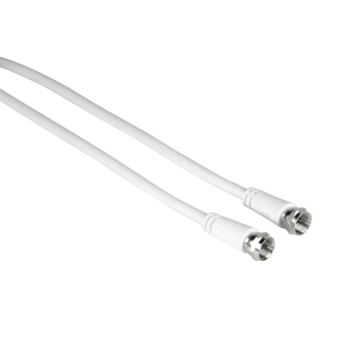 Zwei weiße koaxiale Kabelstecker mit metallischen Gewinde-Enden auf einfachem Hintergrund.