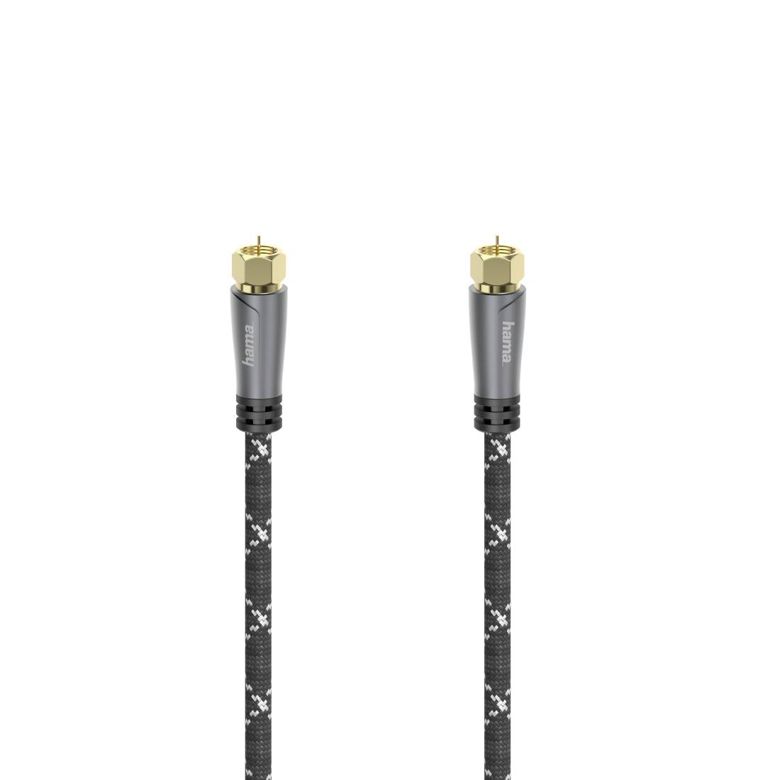 Zwei schwarze koaxiale Antennenkabel mit vergoldeten Steckern nebeneinander auf weißem Hintergrund dargestellt.