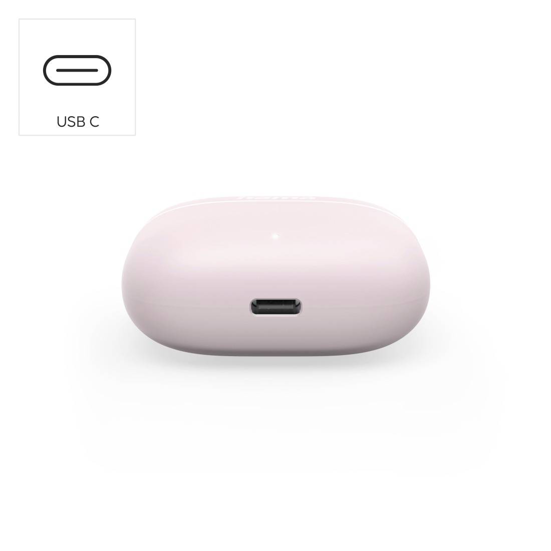 Rosa Ladecase von vorne mit USB-C-Anschluss; Inletsymbol kennzeichnet den Anschluss mit „USB C