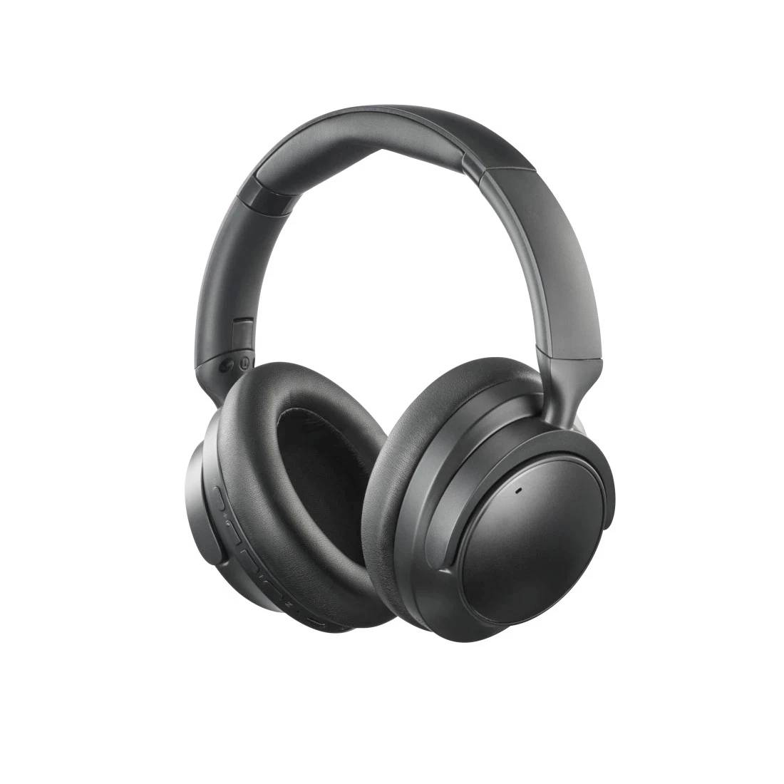 Schwarze kabellose Over-Ear-Kopfhörer auf weißem Hintergrund.