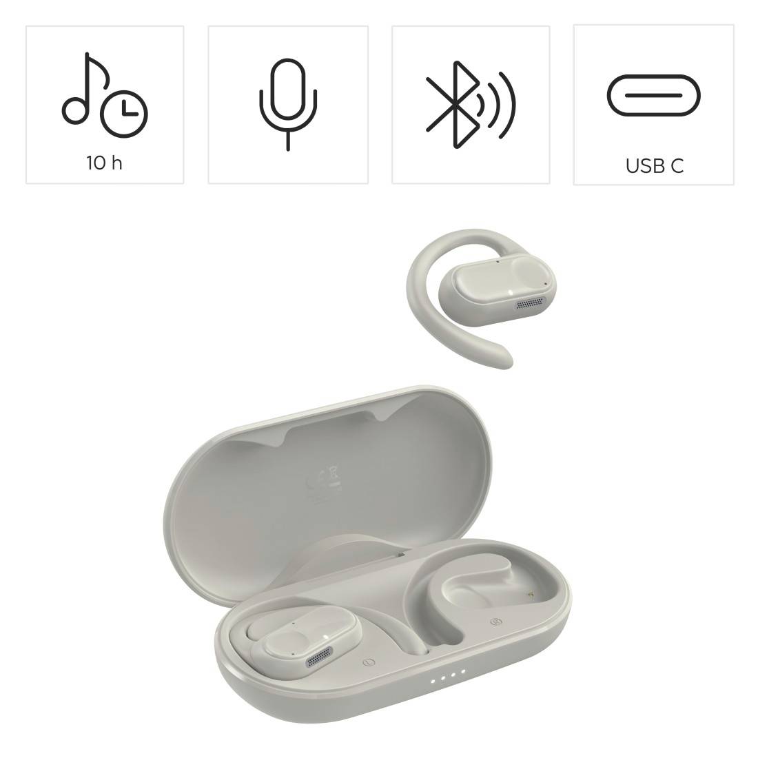 Kabellose Open-Ear Bluetooth-Ohrhörer mit Ladeetui, 10-Stunden-Akkulaufzeit, Mikrofon und USB-C-Ladung