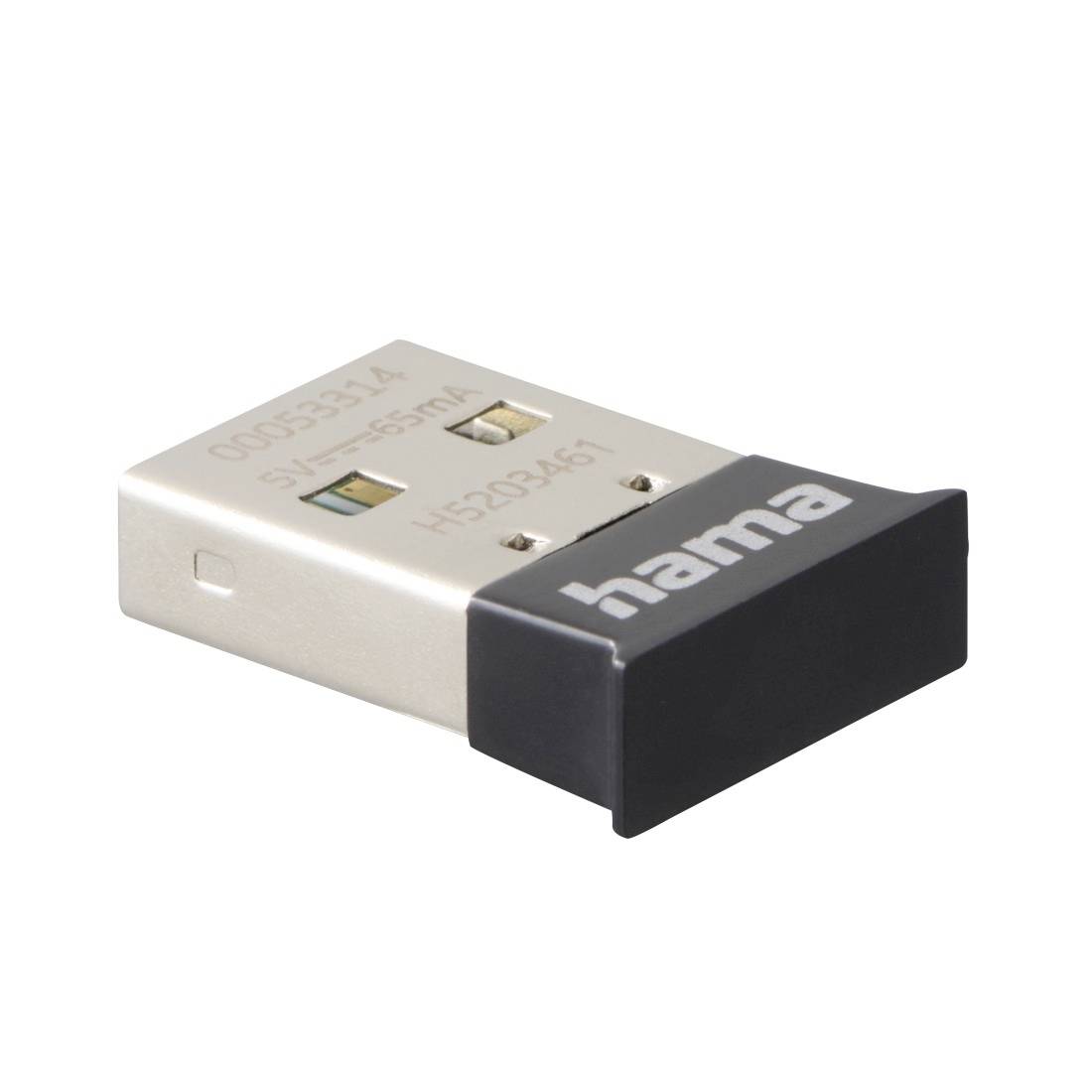 Nahaufnahme eines Hama USB-Funkadapters auf weißem Hintergrund, das das kompakte Steckergerät zeigt.