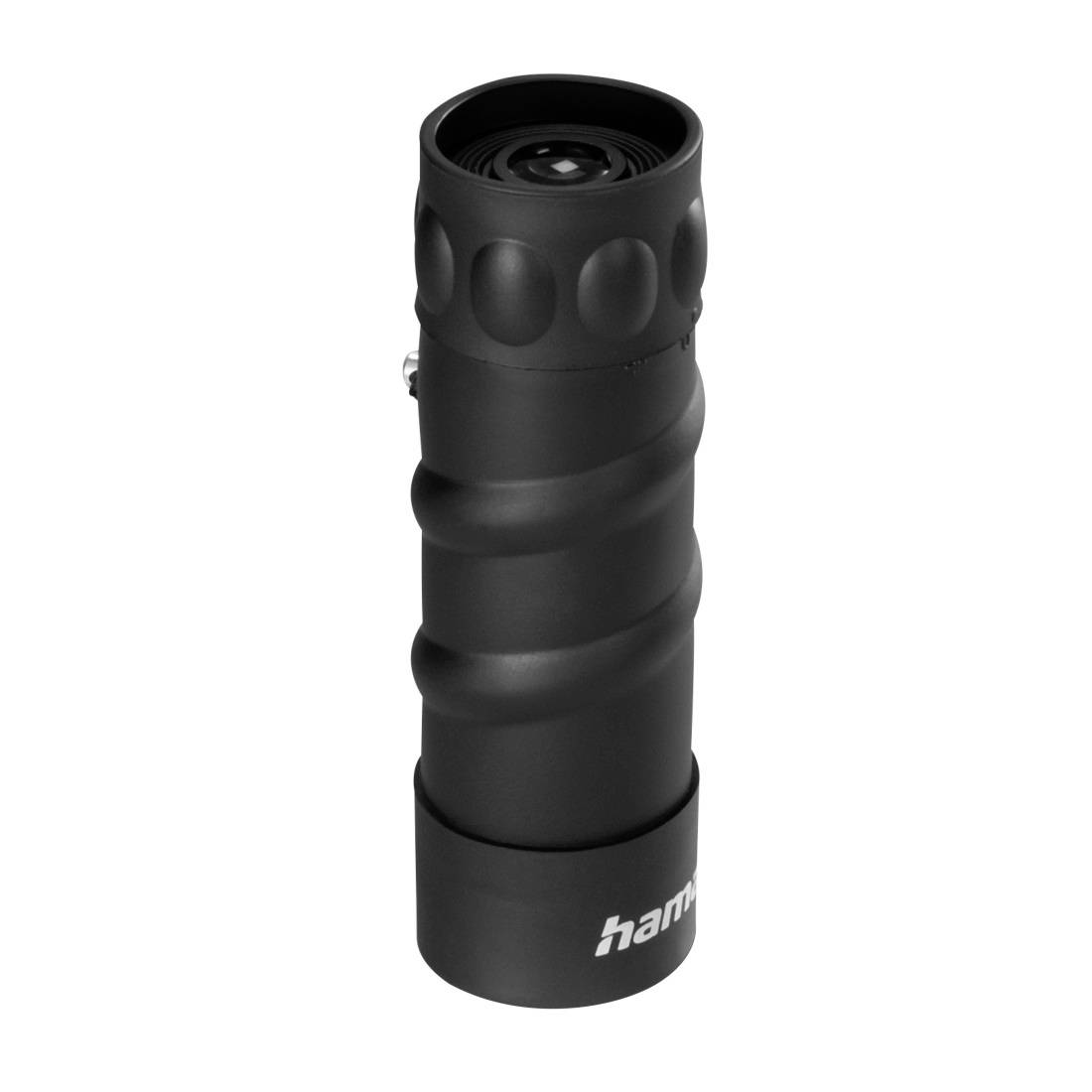 Schwarze tragbare zylindrische Taschenlampe mit strukturiertem Griff und teilweise sichtbarem 