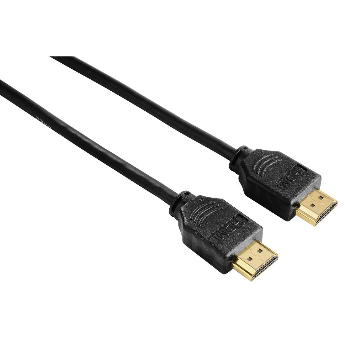 Zwei schwarze HDMI-Kabel mit vergoldeten Steckern auf weißem Hintergrund.