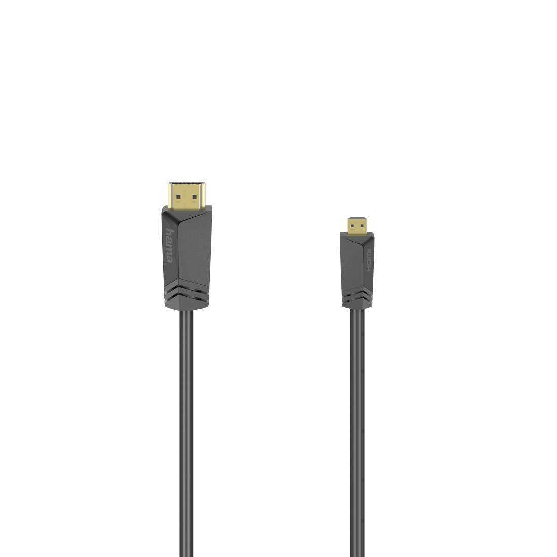 Zwei schwarze Kabel mit goldenen Steckern, eines größer und eines kleiner, gezeigt auf weißem Hintergrund.