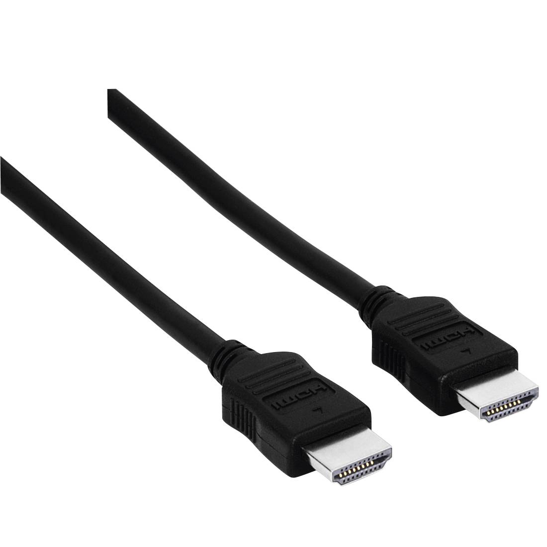 Zwei schwarze HDMI-Kabel mit Stecker auf weißem Hintergrund.
