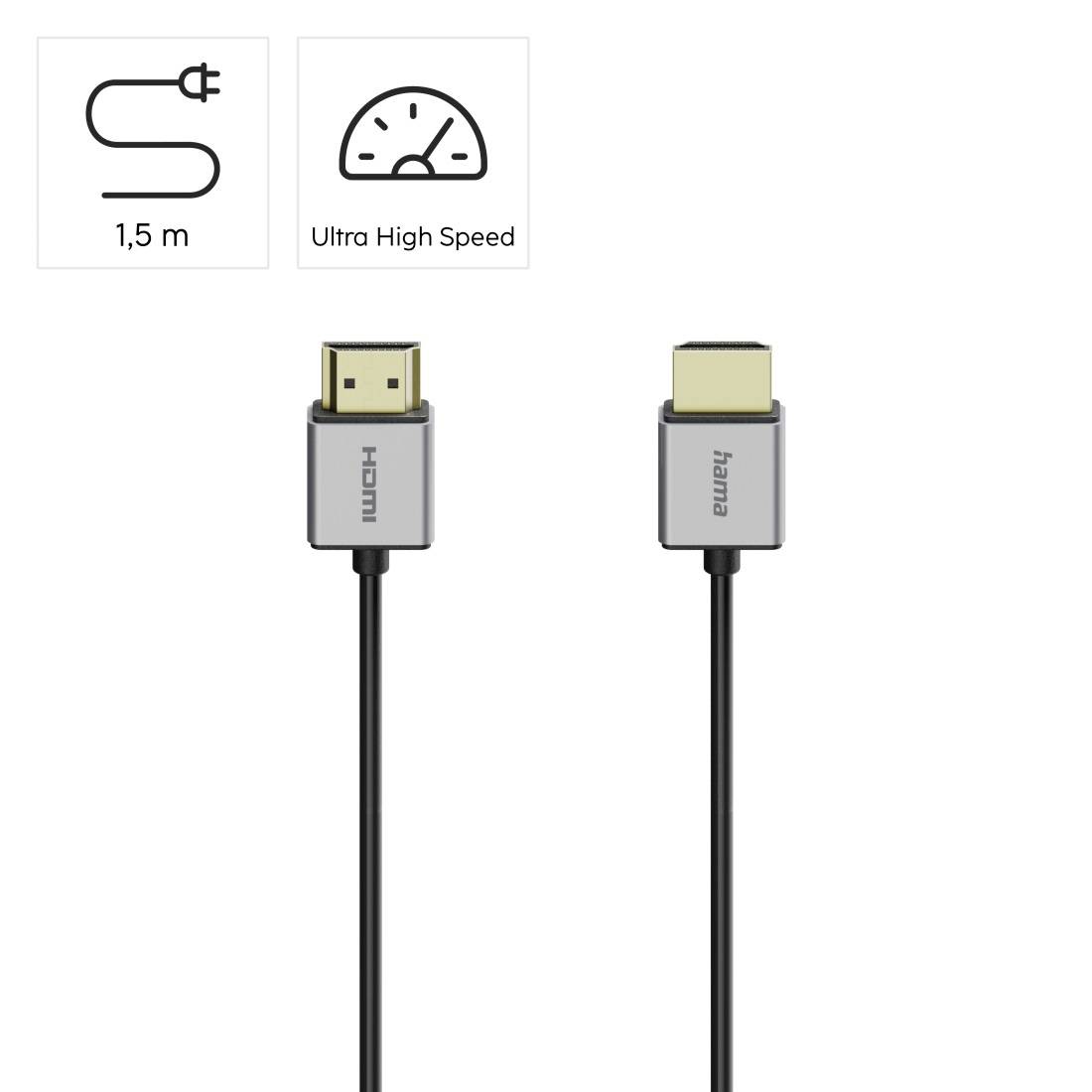 1,5 m Ultra High Speed HDMI-Kabel mit HDMI-Anschlüssen an beiden Enden dargestellt.