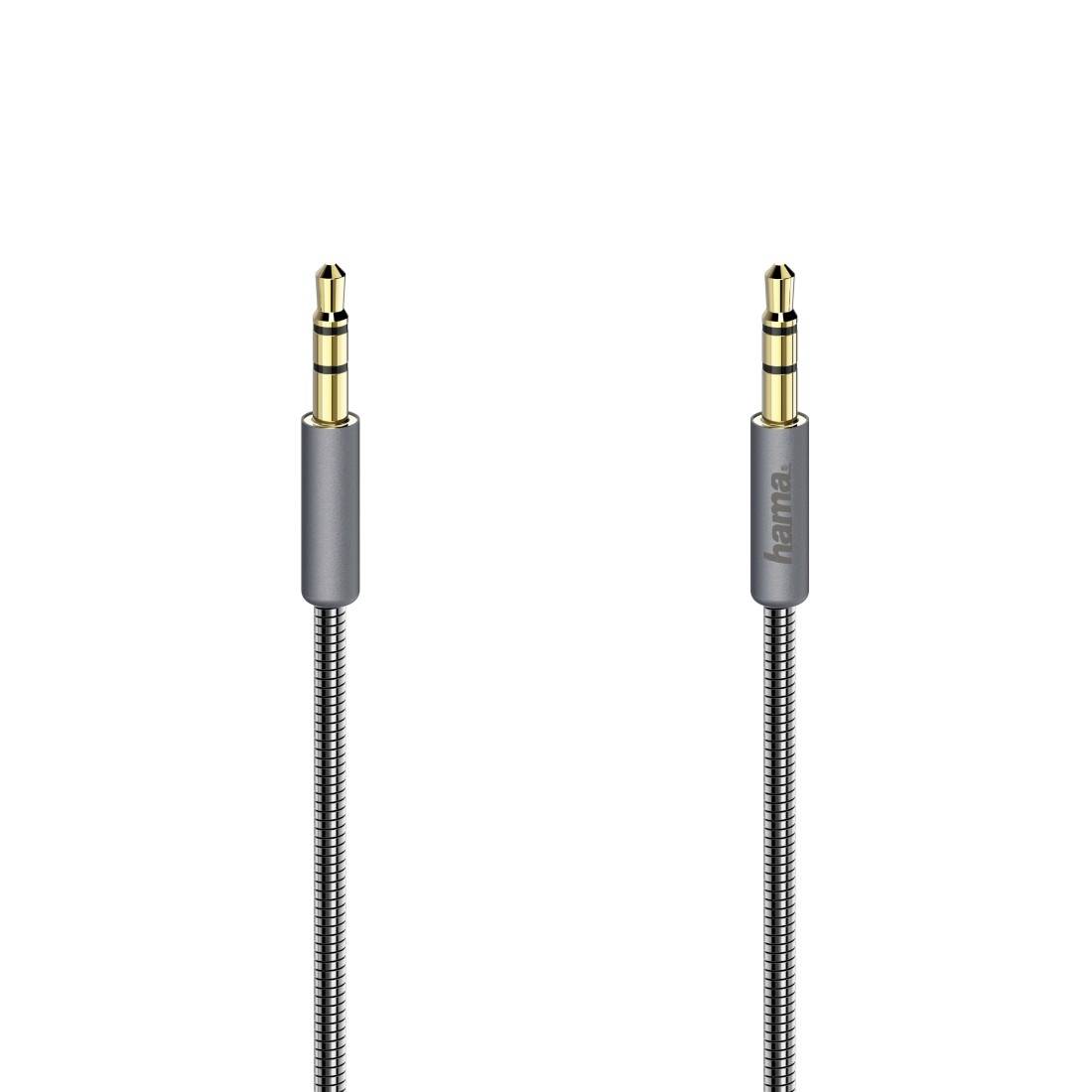 Zwei 3,5-mm-Audiostecker-Kabel nebeneinander gezeigt, eines schlicht und eines mit der Marke 