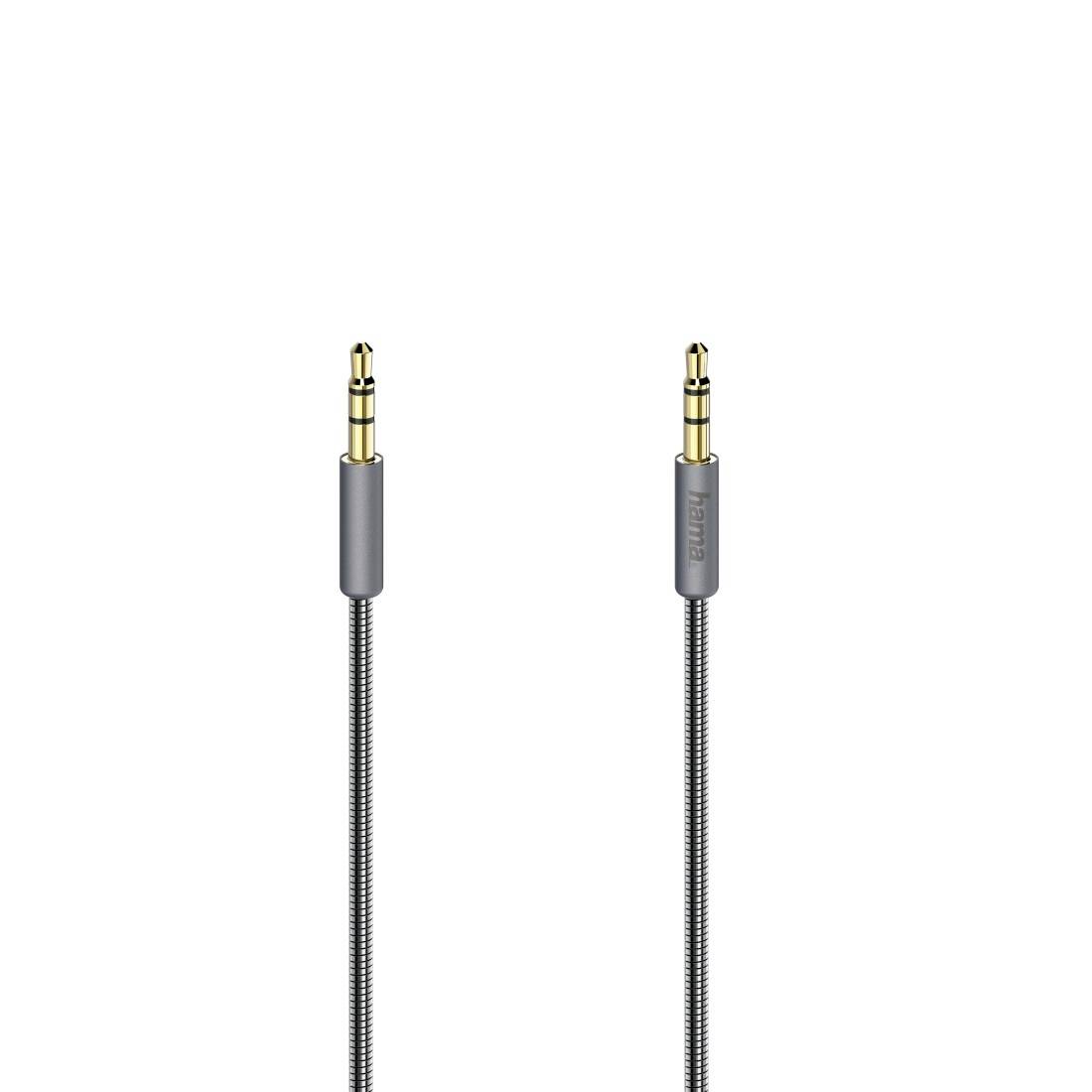 Zwei geflochtene Audio-Adapterkabel mit 3,5-mm-Steckern nebeneinander auf weißem Hintergrund dargestellt.
