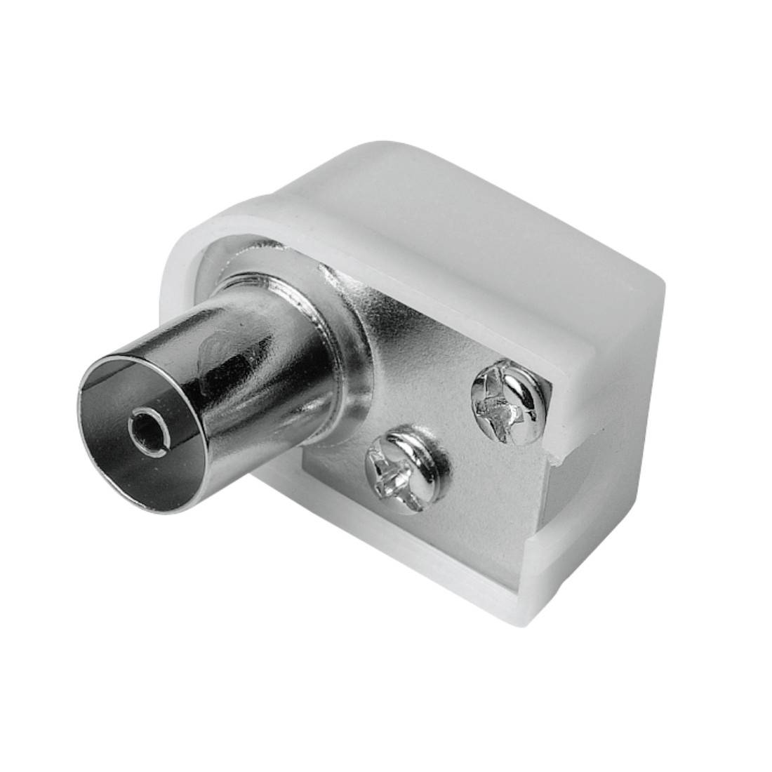 Koaxiales Fernseh-Wandadapter mit Metallstecker und weißem Kunststoffgehäuse