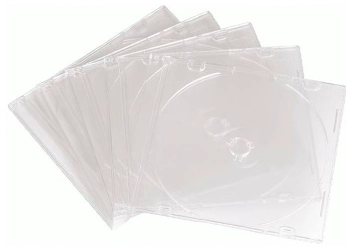 Stapel durchsichtiger kunststoff-CD-Schmuckkästchen auf weißem Hintergrund
