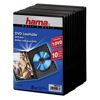 Packung mit 10 schwarzen leeren DVD-Hüllen, Marke 'hama', beschriftet mit 'DVD Leerhülle' und '1 DVD'